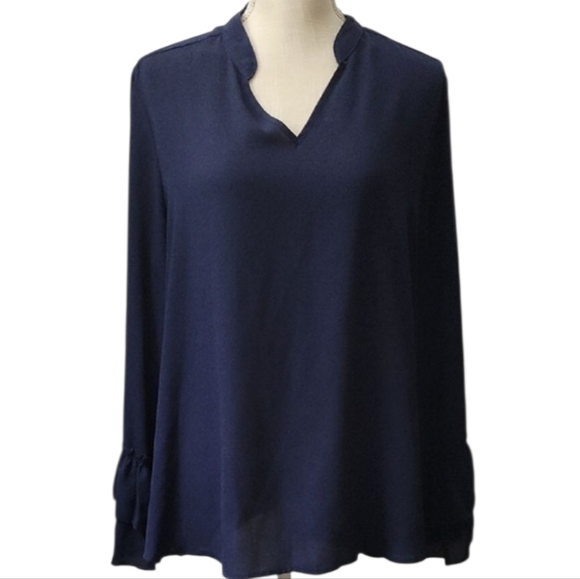 Tacera Tops - Tacera Blue Boxy Blouse with Mandarin Collar